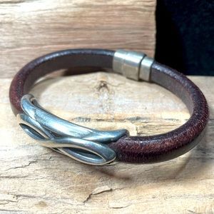 Men’s Silver and Leather Infinity Bracelet